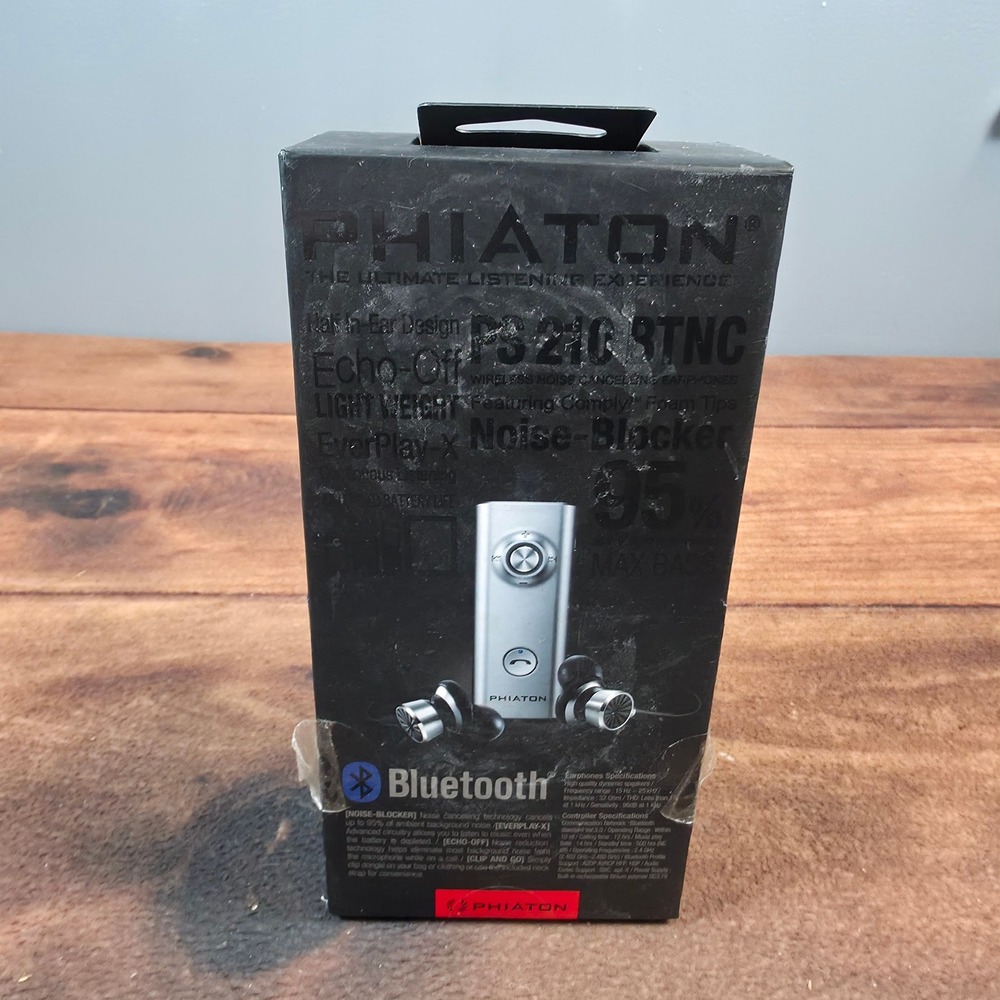 Phiaton PS 210 BTNC Wireless Noise Canceling Earphones Black New Bluetooth 3.0